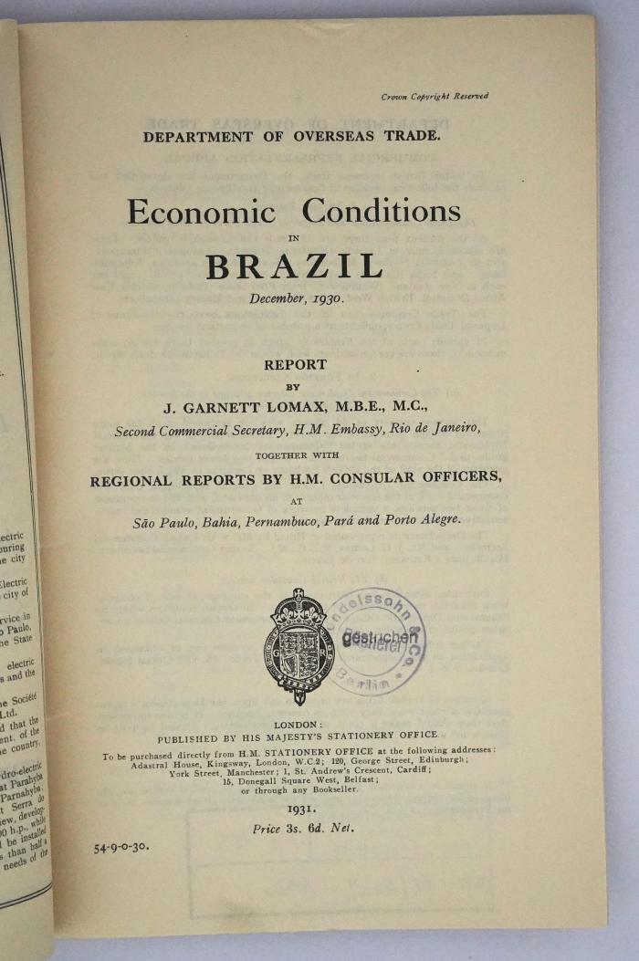 Ice 759 : Economic Conditions in Brazil (1931; 1932; 1933)