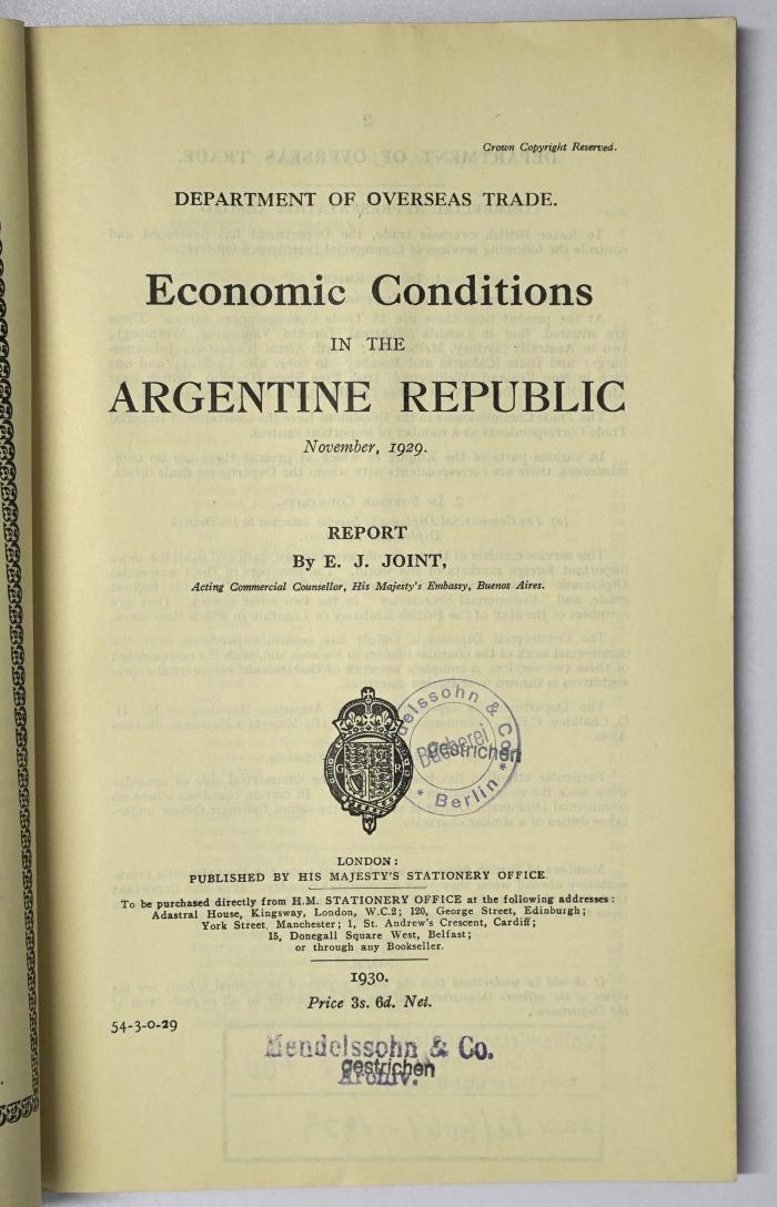 Ice 760 : Economic Conditions in the Argentine Republic (1930)