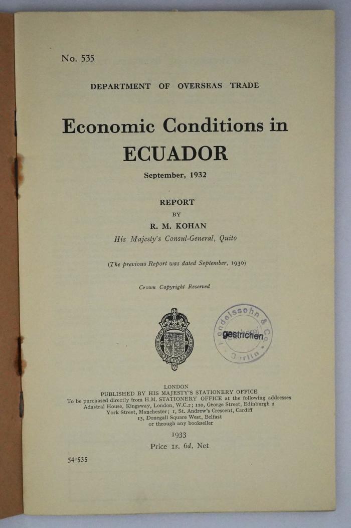 Ice 757 : Economic Conditions in Ecuador (1933)