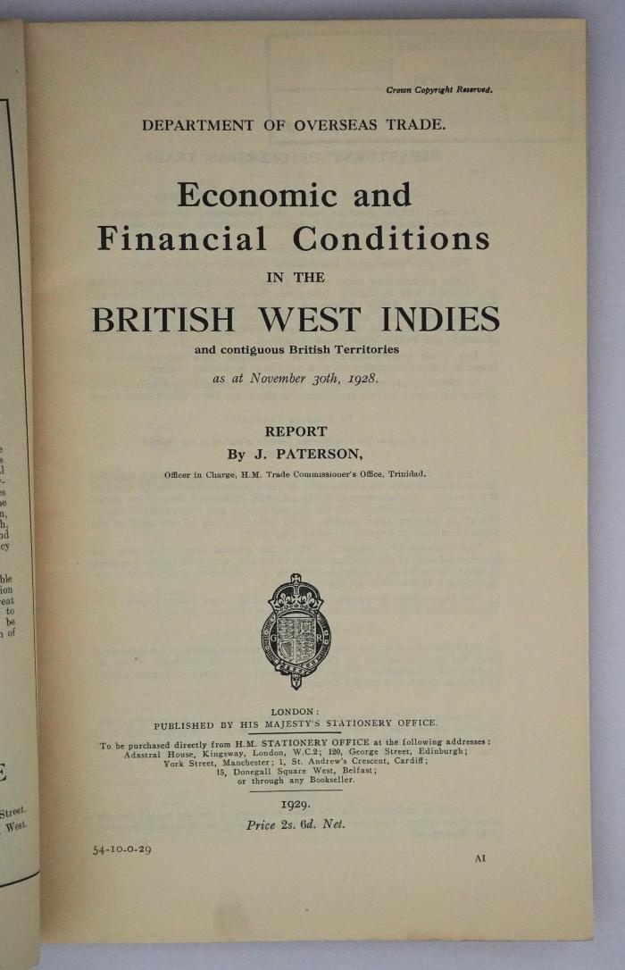 Ice 756 : Economic and Financial Conditions in the British West Indies (1929)