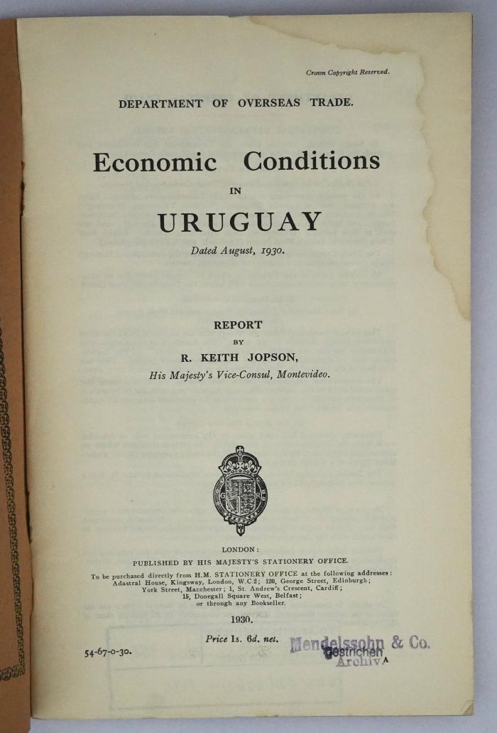 Ice 758 : Economic Conditions in Uruguay (1930)