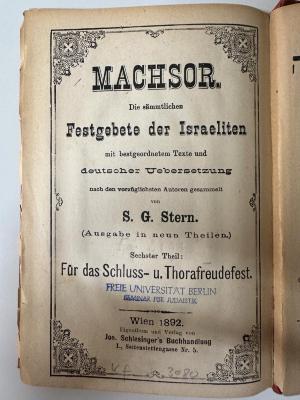 GB M 4395 : Machsor. 6, Für das Schluss- und Thorafreudefest (1892)