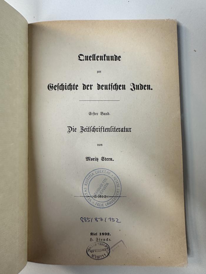 BD 9250 A1 S839-1 : Quellenkunde zur Geschichte der deutschen Juden. 1, Die Zeitschriftenliteratur. (1892)