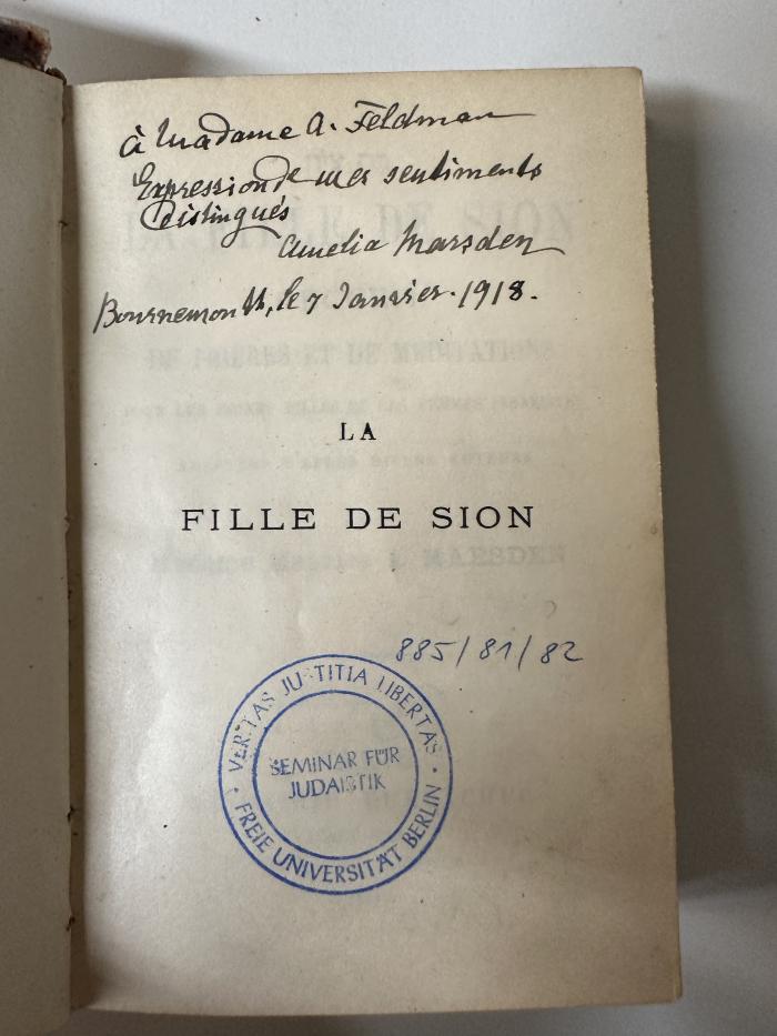 GB M 4583 : La fille de Sion recueil de prières et de méditations pour les jeunes filles et les femmes israélites (1904)