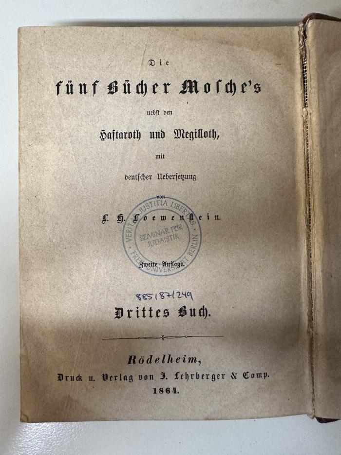 GB M 4897 : Die Fünf Bücher Mosche's 3 [Ṿa-yiḳra] (1864)