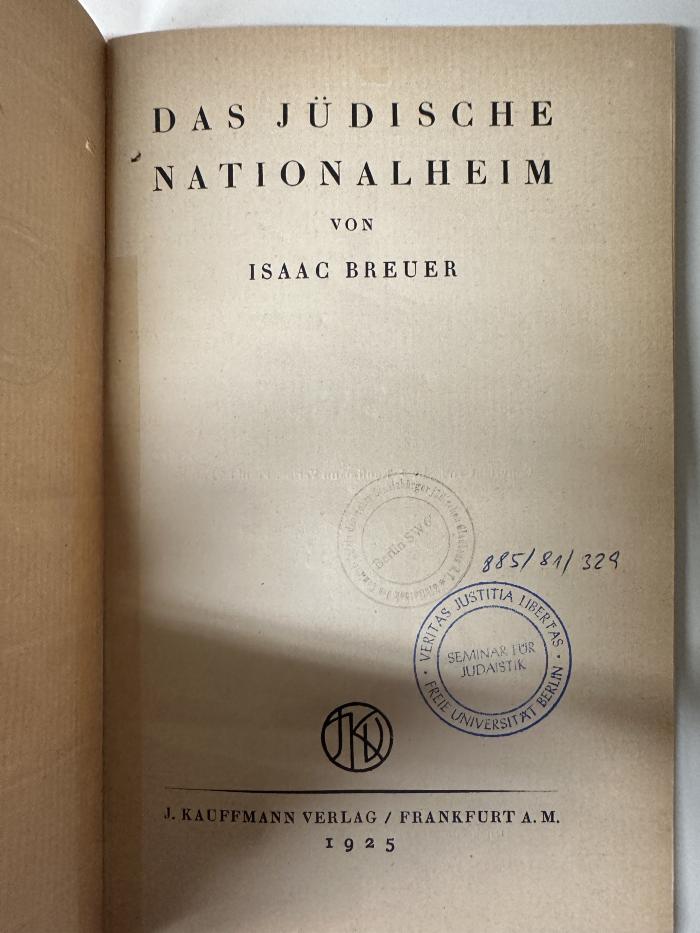 BD 9050 B846 : Das jüdische Nationalheim. (1925)