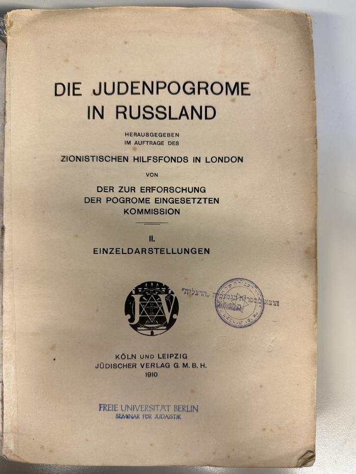 BD 9420 Z79-2 : Die Judenpogrome in Russland. 2, Einzeldarstellungen (1909)