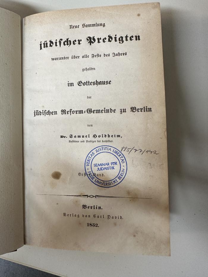 GB M 4922 : Neue Sammlung jüdischer Predigten. 1 (1852)