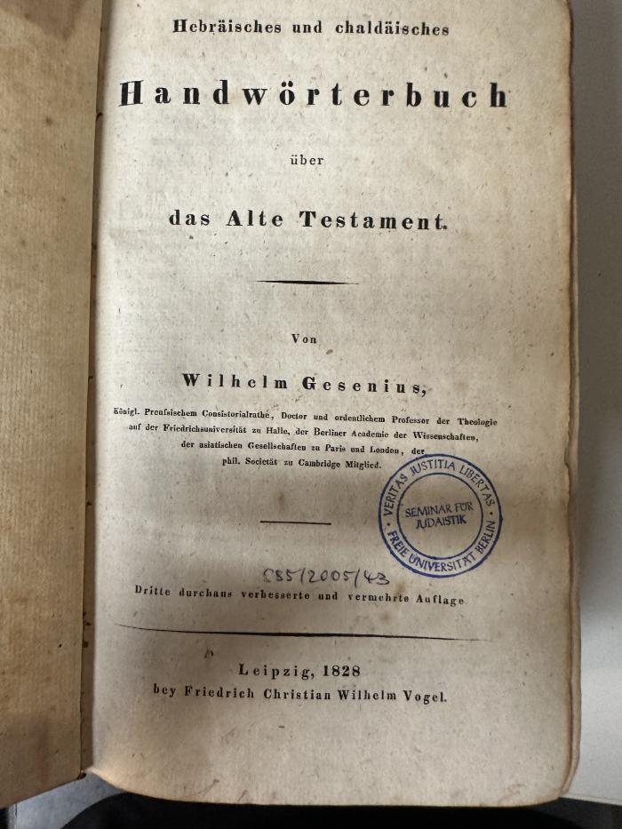 GB M 4923 : Hebräisches und chaldäisches Handwörterbuch über das Alte Testament (1828)