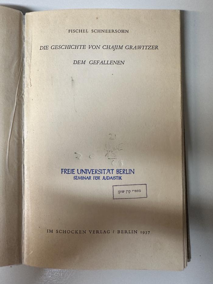 BD 8540 S358 : Die Geschichte von Chajim Grawitzer dem Gefallenen (1937)