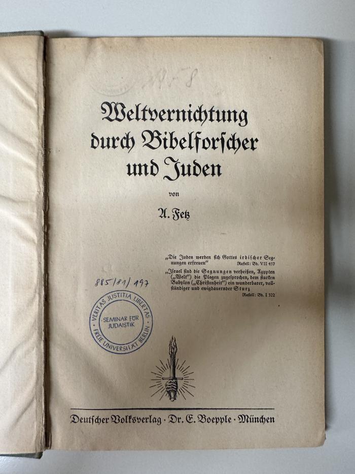 BD 7040 F421 : Weltvernichtung durch Bibelforscher und Juden (1925)