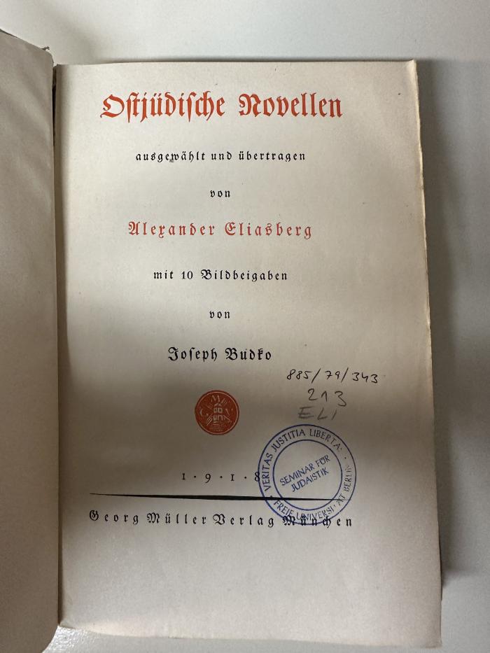 BD 8843 E42 O8 : Ostjüdische Novellen (1918)