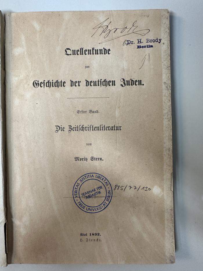 BD 9250 A1 S839-1+2 : Quellenkunde zur Geschichte der deutschen Juden. 1, Die Zeitschriftenliteratur. (1892)