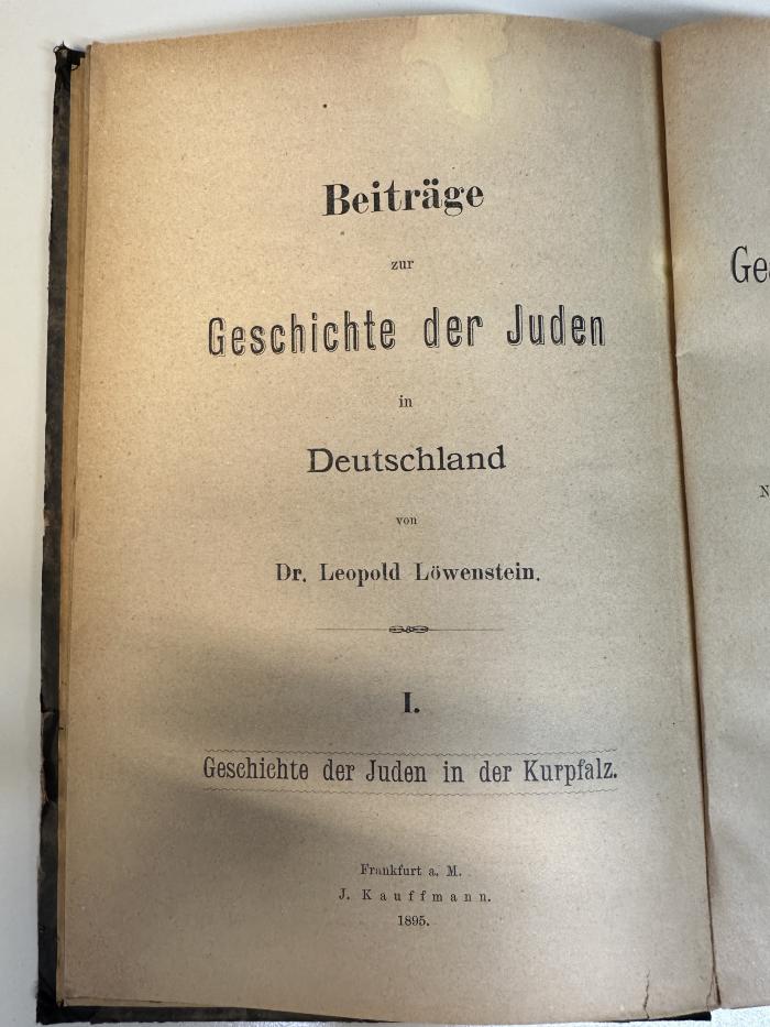 BD 9250 L827-1 : Beiträge zur Geschichte der Juden in Deutschland. 1, Geschichte der Juden in der Kurpfalz (1895)