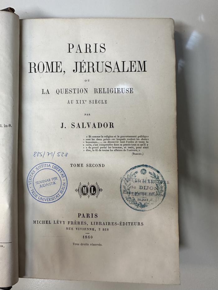 BD 9220 S182-2 : Paris, Rome, Jérusalem ou la question religieuse au XIXe siècle. 2 (1860)