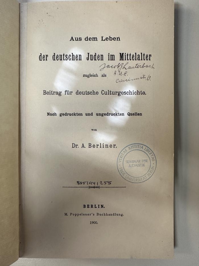 BD 9250 B515 L4+3 : Aus dem Leben der deutschen Juden im Mittelalter (1900)
