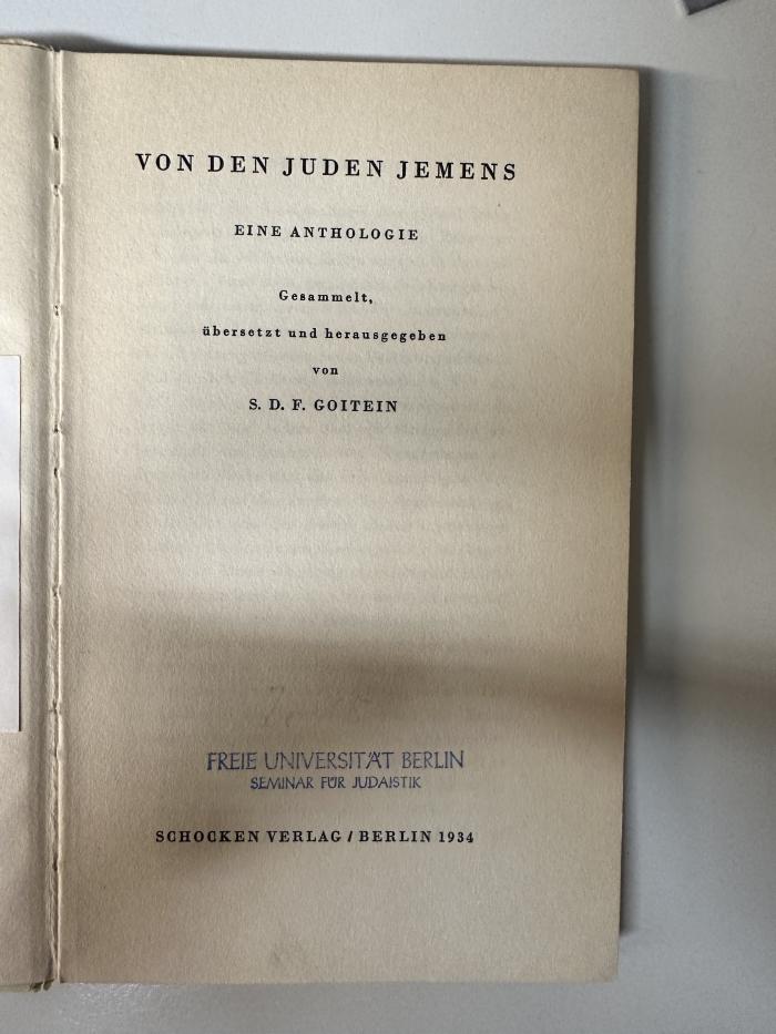 BD 9080 G616 V9 : Von den Juden Jemens : eine Anthologie (1934)