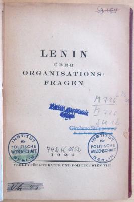 M 726 L 26 31 : Über Organisationsfragen  (1924)