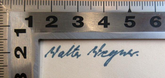 - (Stegner, Walter), Von Hand: Name; 'Walter Stegner'. 