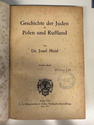 BD 9410 M515-2 : Geschichte der Juden in Polen und Rußland. 2 (1922)