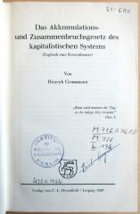M 726 G 76 10 : Das Akkumulations- und Zusammenbruchsgesetz des kapitalistischen Systems  (1929)