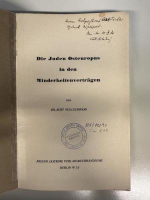 BD 9420 S857 : Die Juden Osteuropas in den Minderheitenverträgen (1936)