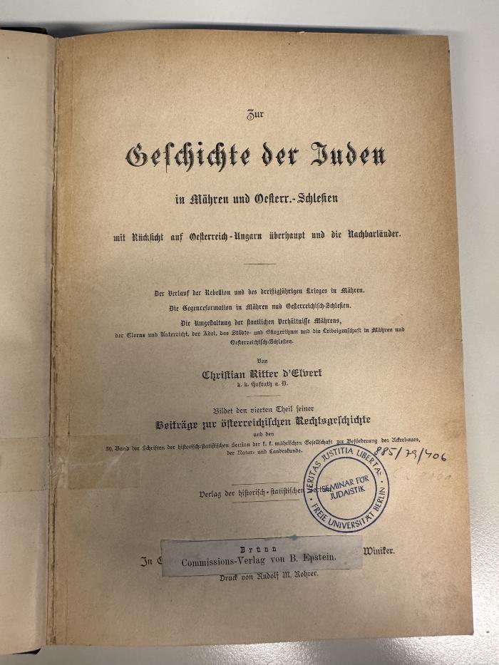 BD 9300 E51-4 : Beiträge zur österreichischen Rechtsgeschichte. 4, Zur Geschichte der Juden in Mähren und Österreich-Schlesien mit Rücksicht auf Österreich-Ungarn überhaupt und der Nachbarländer (1885)