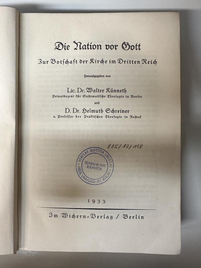 BO 6150 K95 : Die Nation vor Gott : Zur Botschaft d. Kirche im Dritten Reich (1933)