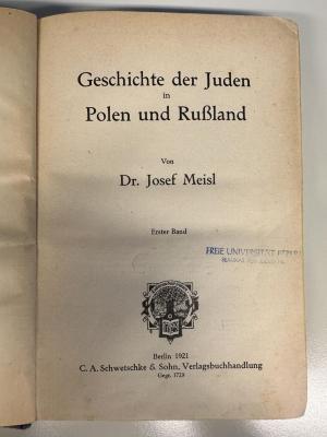 BD 9410 M515-1 : Geschichte der Juden in Polen und Rußland. 1 (1921)