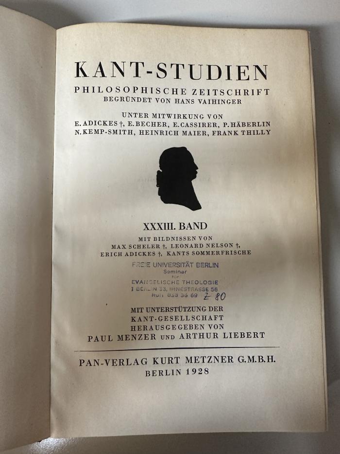 CA 4650 (33) : Kant-Studien : philosophische Zeitschrift der Kant-Gesellschaft