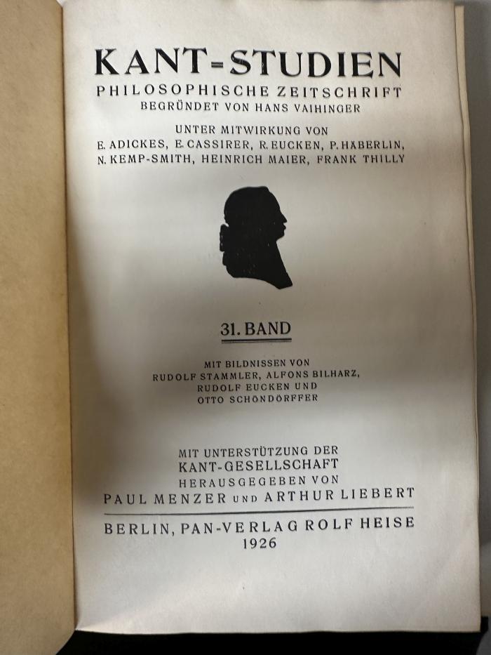 CA 4650 (31) : Kant-Studien : philosophische Zeitschrift der Kant-Gesellschaft