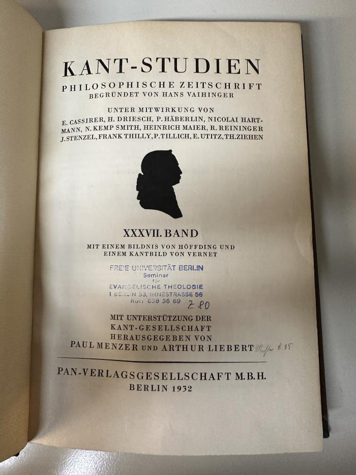 CA 4650 (37) : Kant-Studien : philosophische Zeitschrift der Kant-Gesellschaft