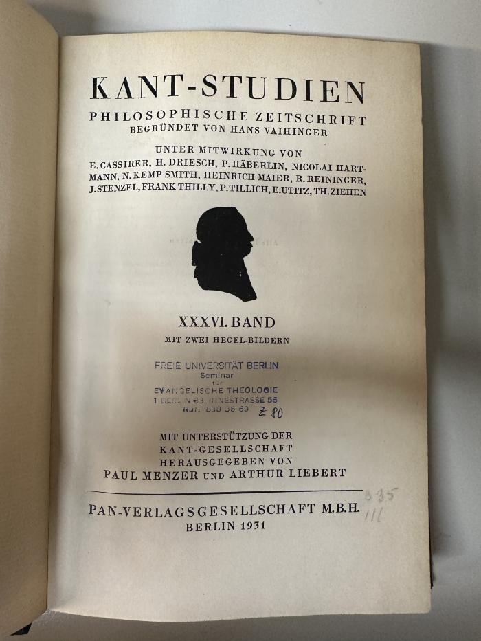 CA 4650 (36) : Kant-Studien : philosophische Zeitschrift der Kant-Gesellschaft