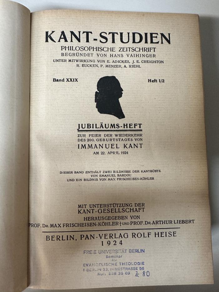 CA 4650 (29) : Kant-Studien : philosophische Zeitschrift der Kant-Gesellschaft