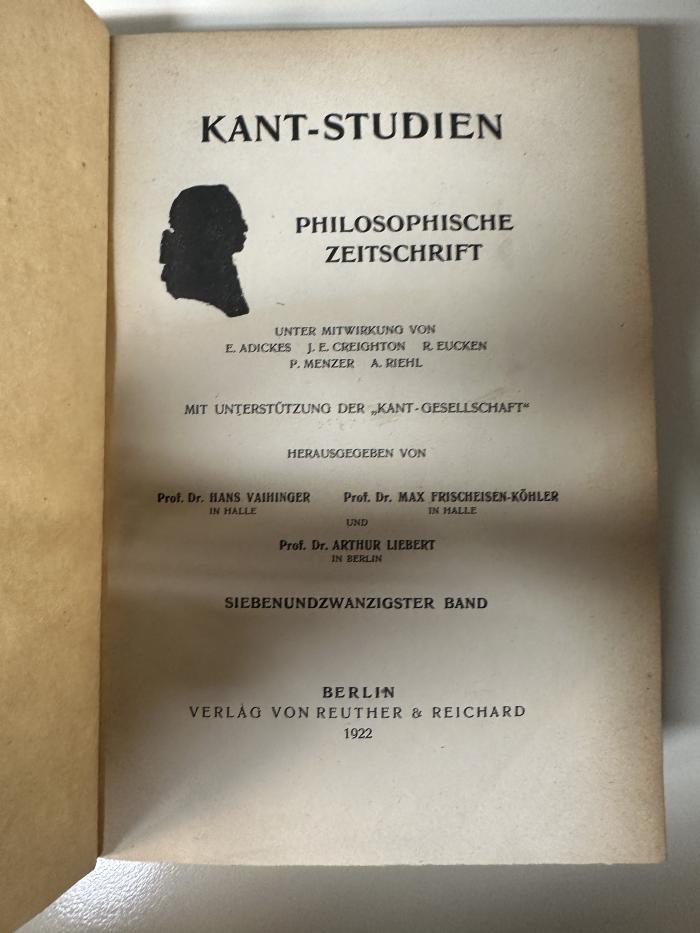 CA 4650 (27) : Kant-Studien : philosophische Zeitschrift der Kant-Gesellschaft
