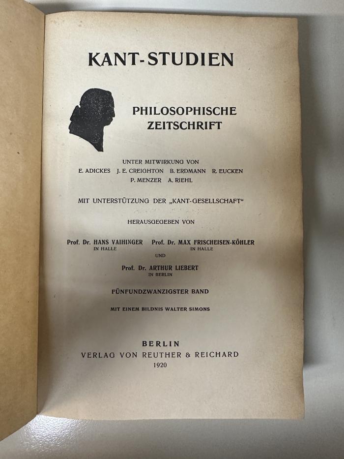 CA 4650 (25) : Kant-Studien : philosophische Zeitschrift der Kant-Gesellschaft