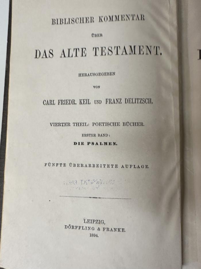 GB M 5070 : Biblischer Commentar über das Alte Testament. 4,1, T. 4, Poetische Bücher ; Bd. 1, Die Psalmen (1894)