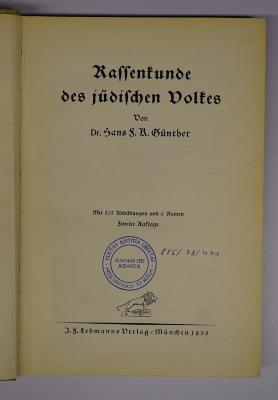 GB M 598 : Rassenkunde des jüdischen Volkes (1930)