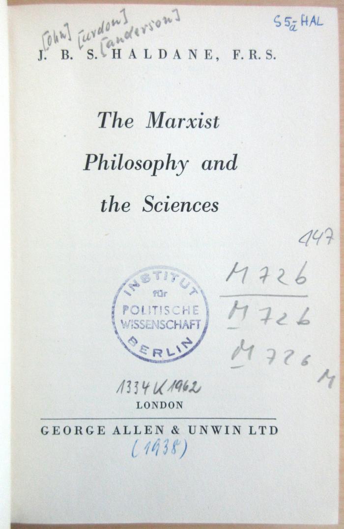 M 72b 147 : The Marxist Philosophy and the Sciences  (1938)