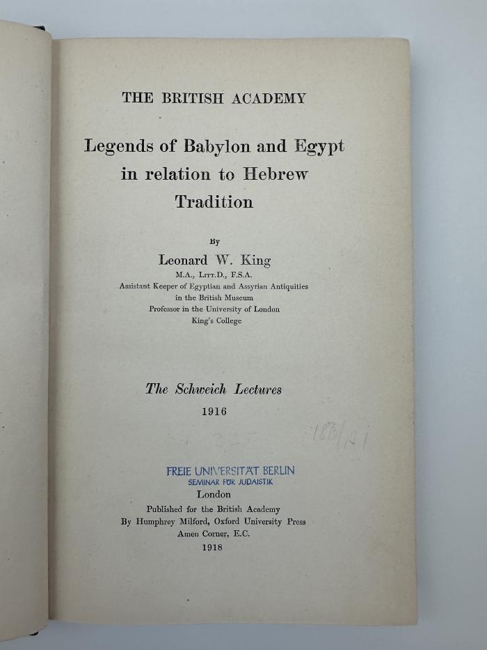 EM 2400 K52 : Legends of Babylon and Egypt in relation to Hebrew tradition (1918)