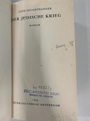 GM 3096.1933-3 : Gesammelte Werke. 3, Der jüdische Krieg : Roman (1933)