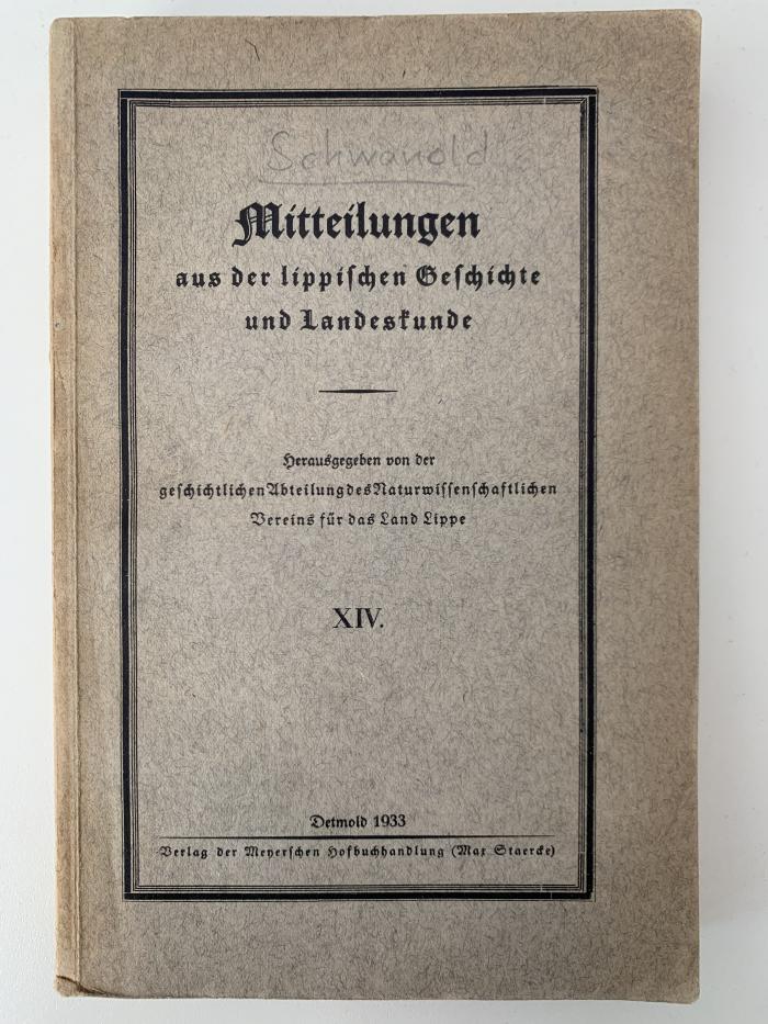 ohne Sign. : Mitteilungen aus der lippischen Geschichte und Landeskunde (1933)