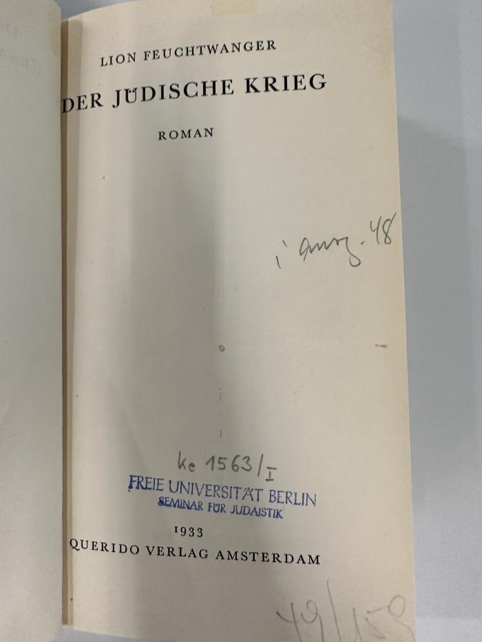 GM 3096.1933-3 : Gesammelte Werke. 3, Der jüdische Krieg : Roman (1933)