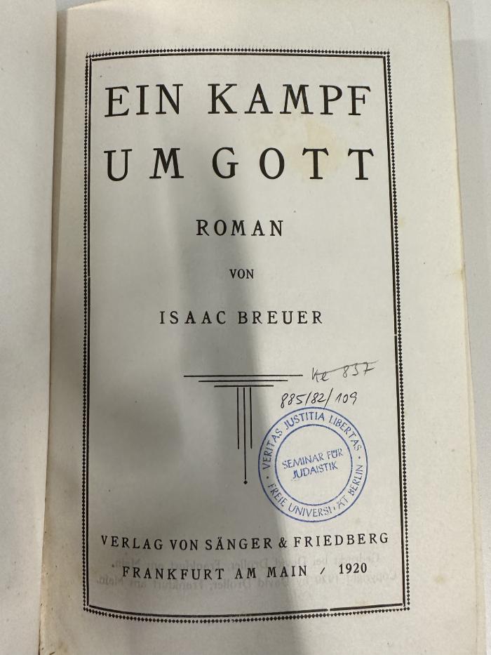 GM 7651 B846 K1 : Ein Kampf um Gott. (1920)