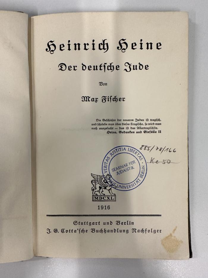 GL 5418 F529 : Heinrich Heine der deutsche Jude (1916)