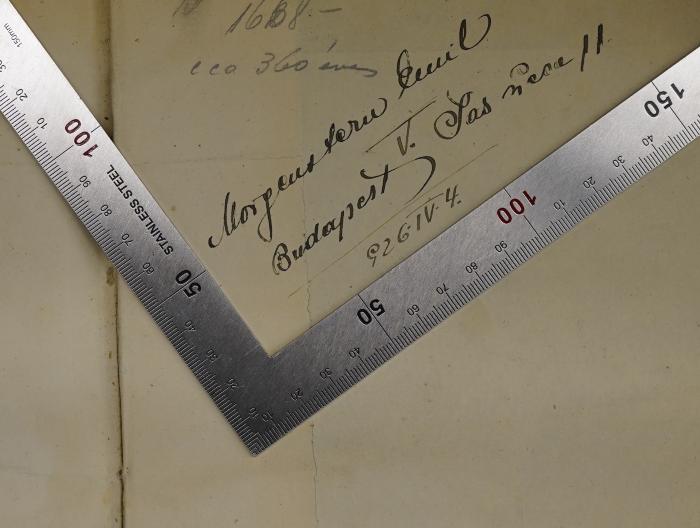 - (Morgenstern, Emil), Von Hand: Autogramm, Datum, Ortsangabe; 'Morgenstern Emil
Budapest v. Sas neca 11
926.IV.4'. 