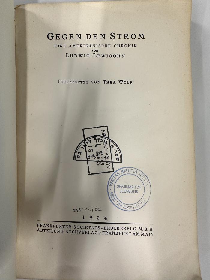 HU 4226 U65D : Gegen den Strom : eine amerikanische Chronik (1924)