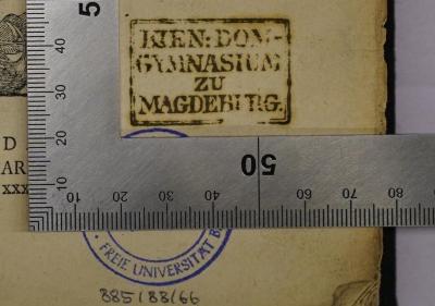 - (Ökumenisches Domgymnasium Magdeburg), Stempel: Berufsangabe/Titel/Branche, Ortsangabe; 'Iden: Dom-Gymnasium Magdeburg'. 