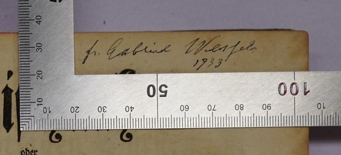 -, Von Hand: Ortsangabe, Datum, Widmung; 'für Gabriel Westfalen 1933'