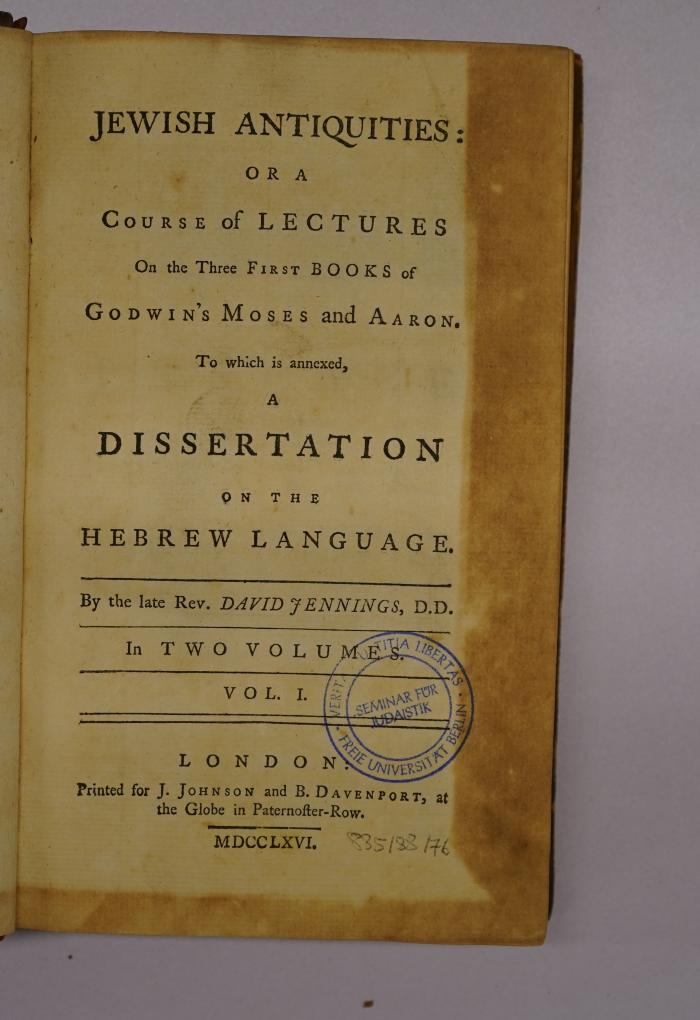 Rara M 2842 : Jewish antiquities. 1 (1766)